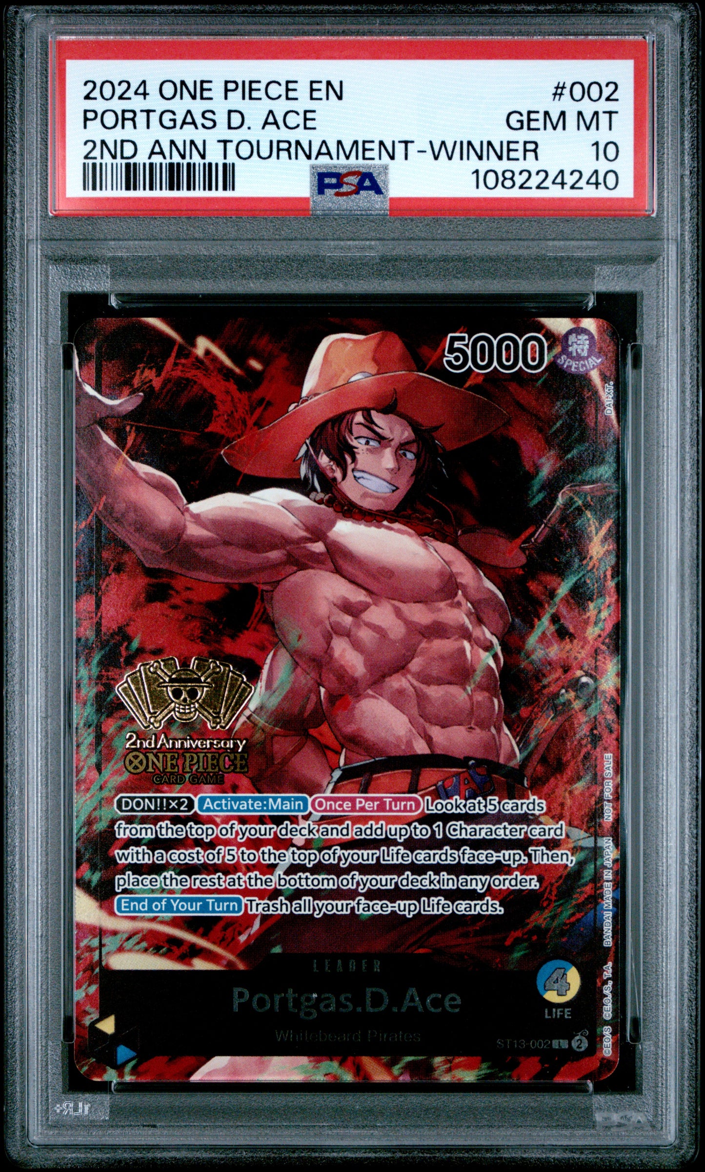 2024 ONE PIECE PROMOS #003 MONKEY D. LUFFY / SABO / PORTGAS D. ACE 2ND ANN TOURNAMENT-WINNER SEQUENTIAL PSA 10 SET