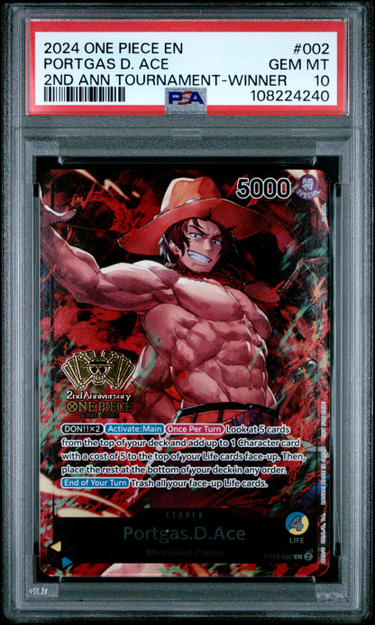2024 ONE PIECE PROMOS #003 MONKEY D. LUFFY / SABO / PORTGAS D. ACE 2ND ANN TOURNAMENT-WINNER SEQUENTIAL PSA 10 SET