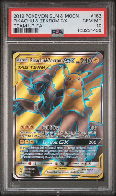 2019 POKEMON SUN & MOON TEAM UP #162 PIKACHU & ZEKROM GX TEAM UP-FA PSA 10