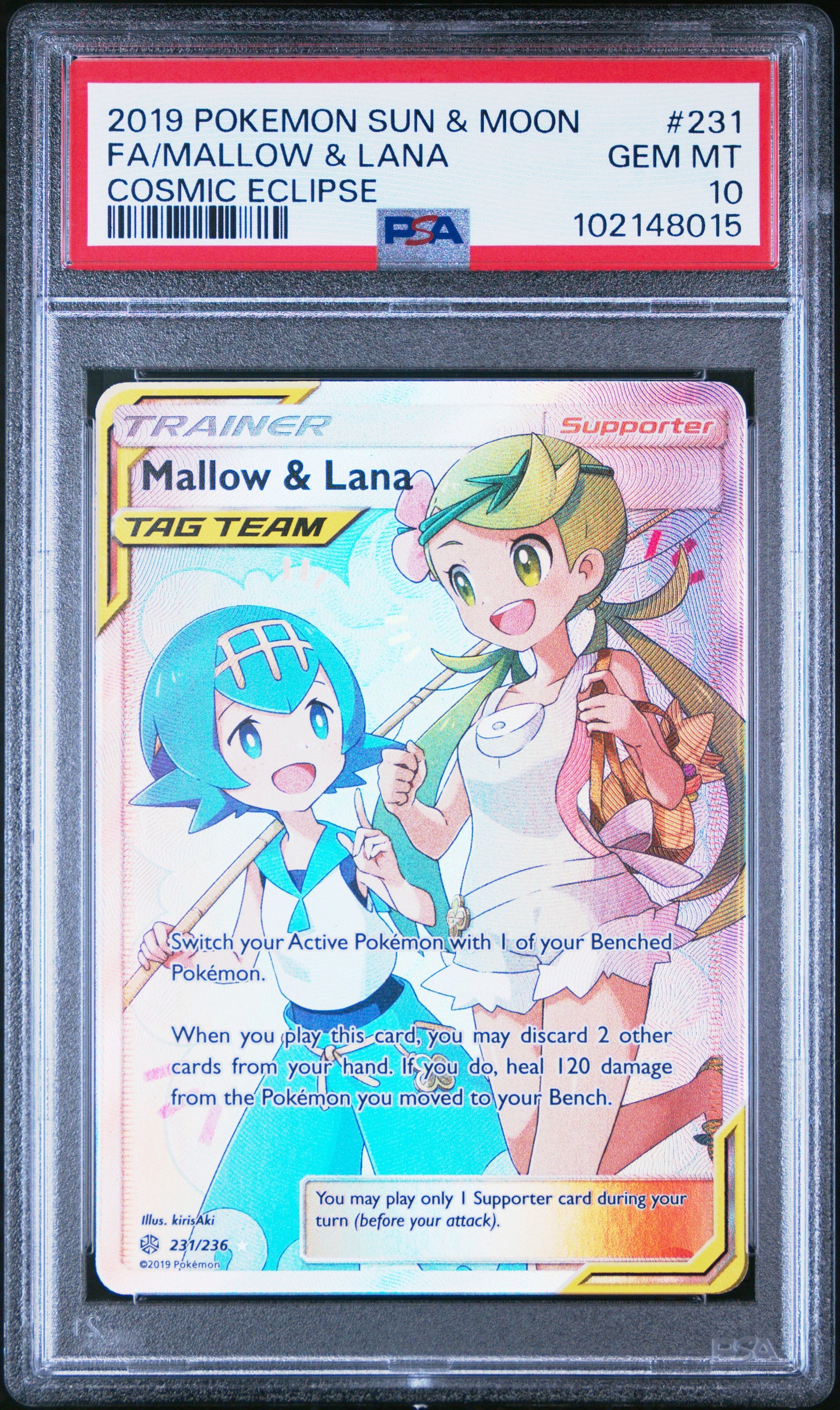 2019 POKEMON SUN & MOON COSMIC ECLIPSE #231 FA/MALLOW & LANA COSMIC ECLIPSE PSA 10