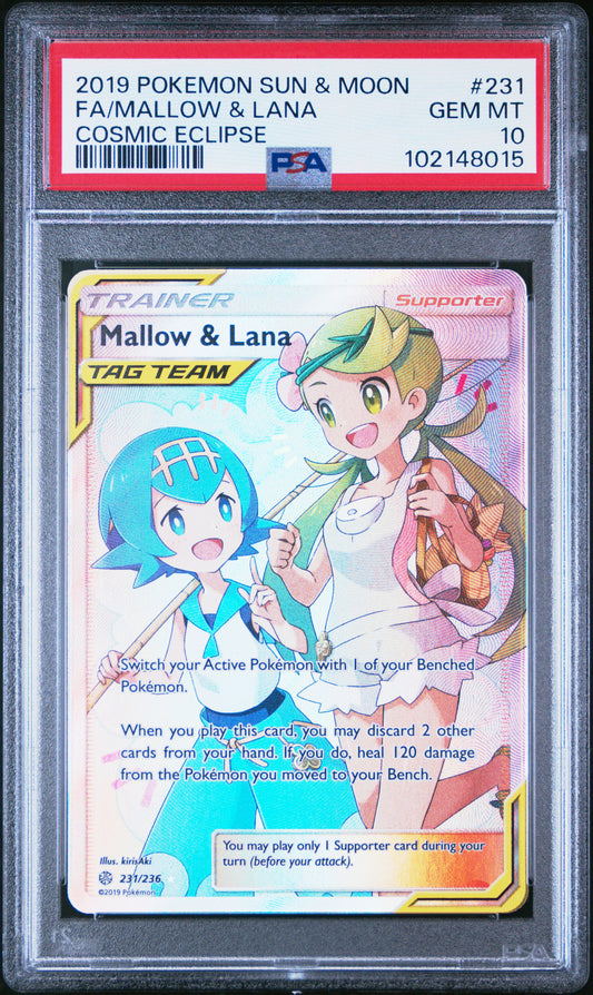 2019 POKEMON SUN & MOON COSMIC ECLIPSE #231 FA/MALLOW & LANA COSMIC ECLIPSE PSA 10