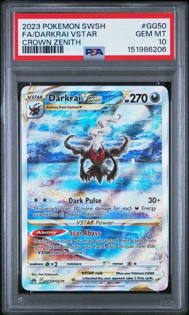 2023 POKEMON SWORD AND SHIELD CROWN ZENITH #GG50 FA/DARKRAI VSTAR CROWN ZENITH PSA 10