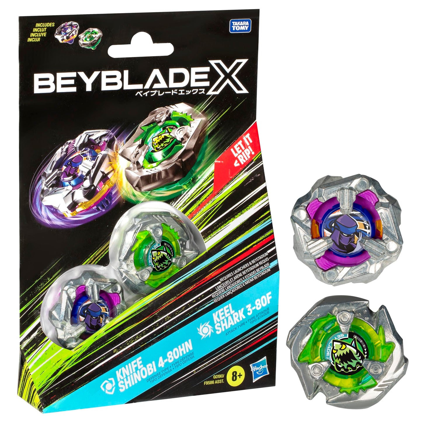 Beyblade X Knife Shinobi 4-80HN and Keel Shark 3-80F Spinning Top Dual Pack