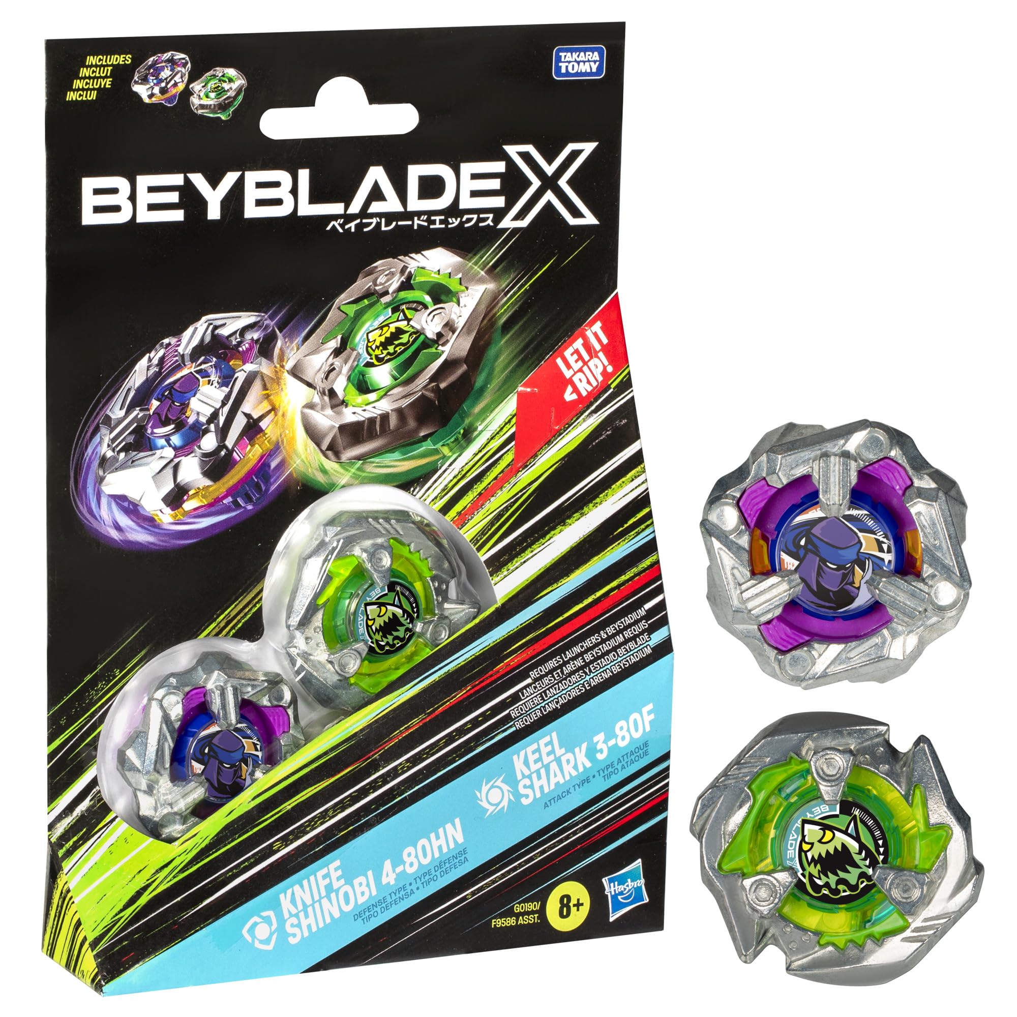 Beyblade X Knife Shinobi 4-80HN and Keel Shark 3-80F Spinning Top Dual Pack