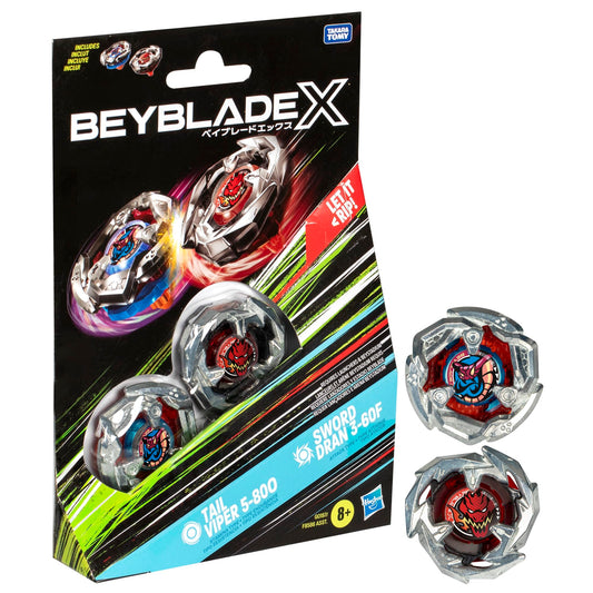 Beyblade X Tail Viper 5-80O and Sword Dran 3-60F Spinning Top Dual Pack