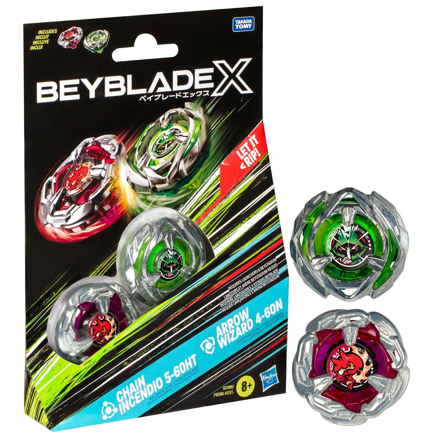 Beyblade X Chain Incendio 5-60HT and Arrow Wizard 4-60N Spinning Top Dual Pack