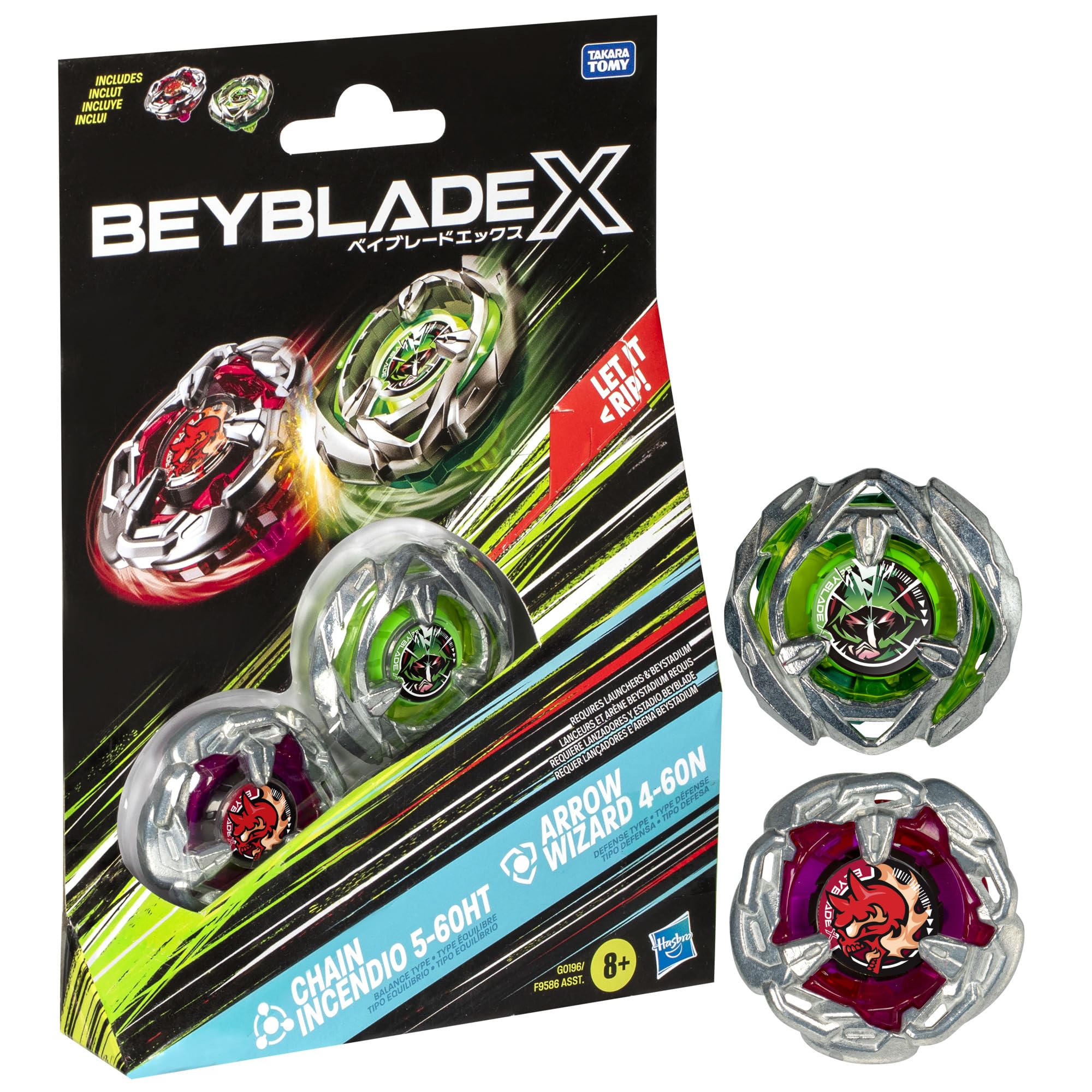 Beyblade X Chain Incendio 5-60HT and Arrow Wizard 4-60N Spinning Top Dual Pack