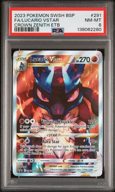 2023 POKEMON SWSH BLACK STAR PROMO #291 FA/LUCARIO VSTAR CROWN ZENITH ETB PSA 8