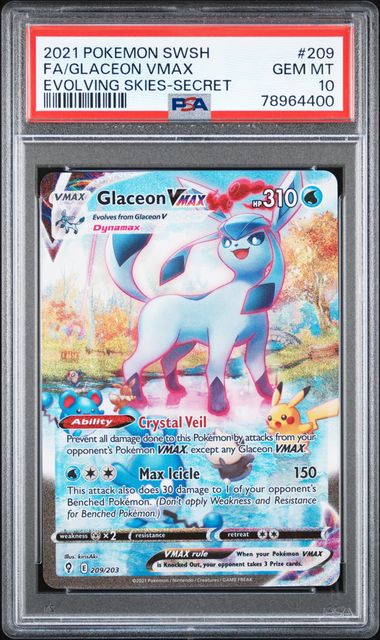 2021 POKEMON SWORD & SHIELD EVOLVING SKIES #209 FA/GLACEON VMAX EVOLVING SKIES-SECRET PSA 10