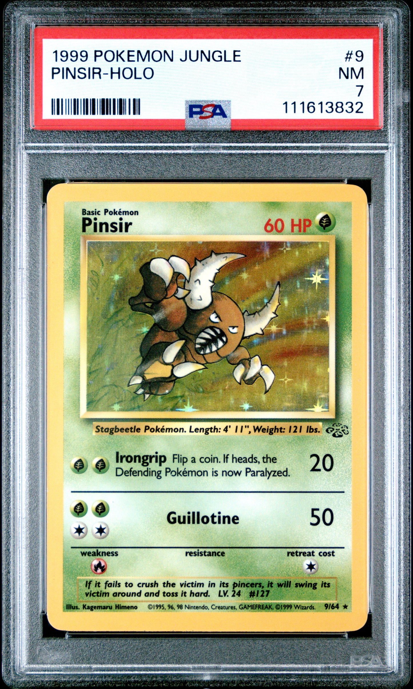 1999 POKEMON JUNGLE #9 PINSIR-HOLO PSA 7