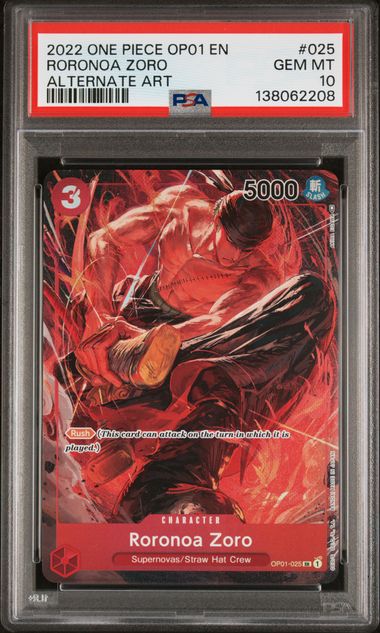 2022 ONE PIECE OP01-ROMANCE DAWN #025 RORONOA ZORO ALTERNATE ART PSA 10