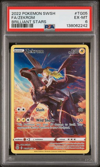2022 POKEMON SWORD & SHIELD BRILLIANT STARS #TG05 FA/ZEKROM BRILLIANT STARS PSA 6