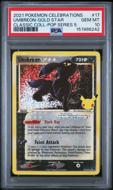 2021 POKEMON CELEBRATIONS CLASSIC COLLECTION #17 UMBREON-GOLD STAR CLASSIC COLL-POP SERIES 5 PSA 10