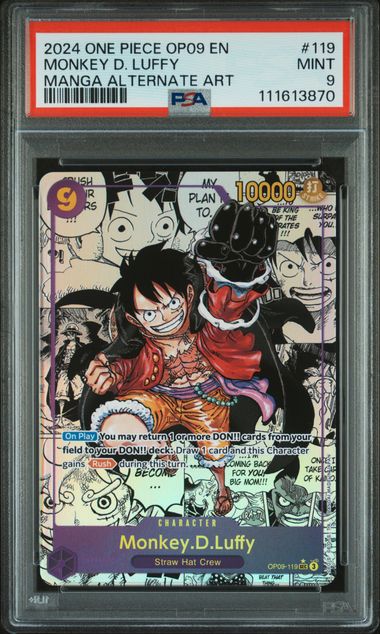 2024 ONE PIECE OP09-EMPERORS IN THE NEW WORLD #119 MONKEY D. LUFFY MANGA ALTERNATE ART PSA 9