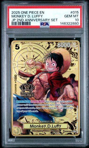 2025 ONE PIECE JAPANESE 2ND ANNIVERSARY SET #015 MONKEY D. LUFFY PSA 10