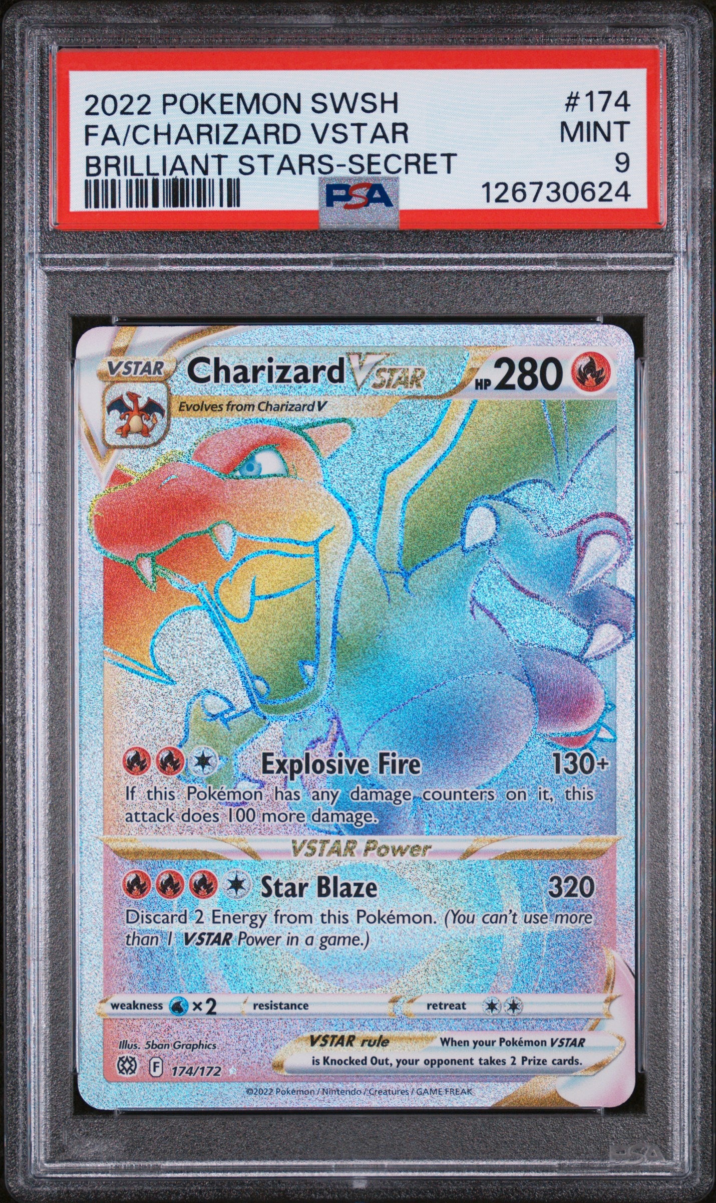 2022 POKEMON SWORD & SHIELD BRILLIANT STARS #174 FA/CHARIZARD VSTAR BRILLIANT STARS-SECRET PSA 9