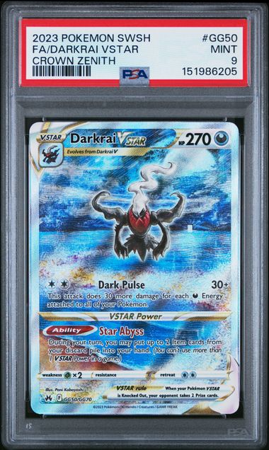 2023 POKEMON SWORD AND SHIELD CROWN ZENITH #GG50 FA/DARKRAI VSTAR CROWN ZENITH PSA 9