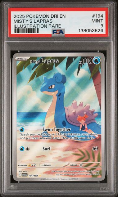 2025 POKEMON DRI EN-DESTINED RIVALS #194 MISTY'S LAPRAS ILLUSTRATION RARE PSA 9