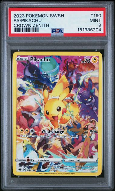 2023 POKEMON SWORD AND SHIELD CROWN ZENITH #160 FA/PIKACHU CROWN ZENITH PSA 9