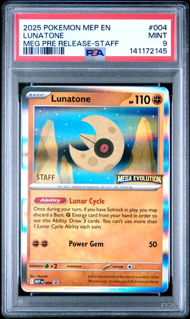 2025 POKEMON MEP EN-ME BLACK STAR PROMO #004 LUNATONE MEG PRE RELEASE-STAFF PSA 9