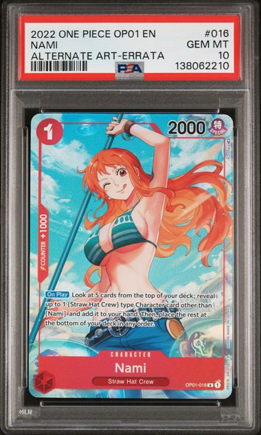 2022 ONE PIECE OP01-ROMANCE DAWN #016 NAMI ALTERNATE ART-ERRATA PSA 10
