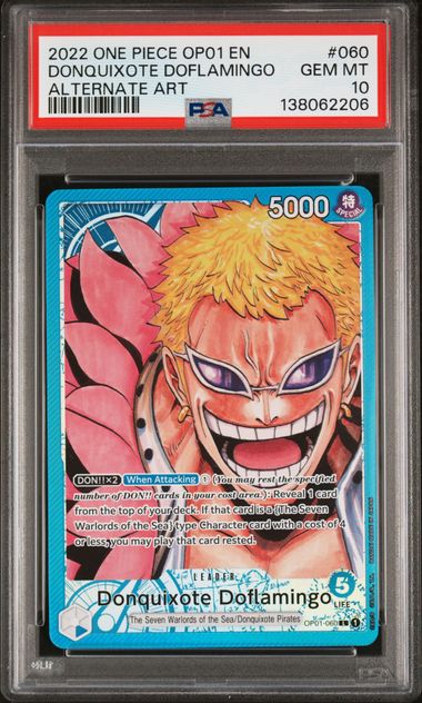 2022 ONE PIECE OP01-ROMANCE DAWN #060 DONQUIXOTE DOFLAMINGO ALTERNATE ART PSA 10