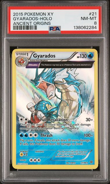 2015 POKEMON XY ANCIENT ORIGINS #21 GYARADOS-HOLO ANCIENT ORIGINS PSA 8