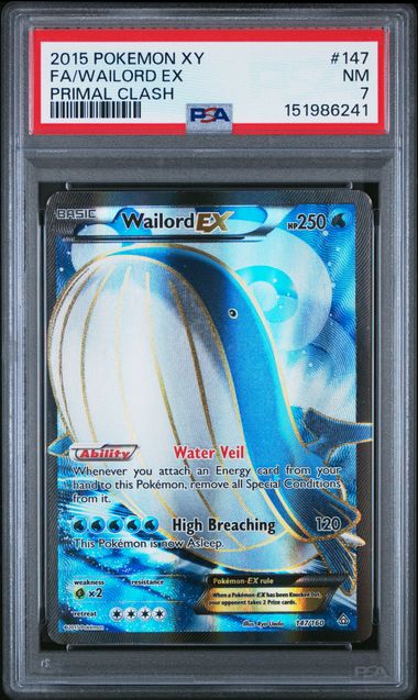 2015 POKEMON XY PRIMAL CLASH #147 FA/WAILORD EX PRIMAL CLASH PSA 7