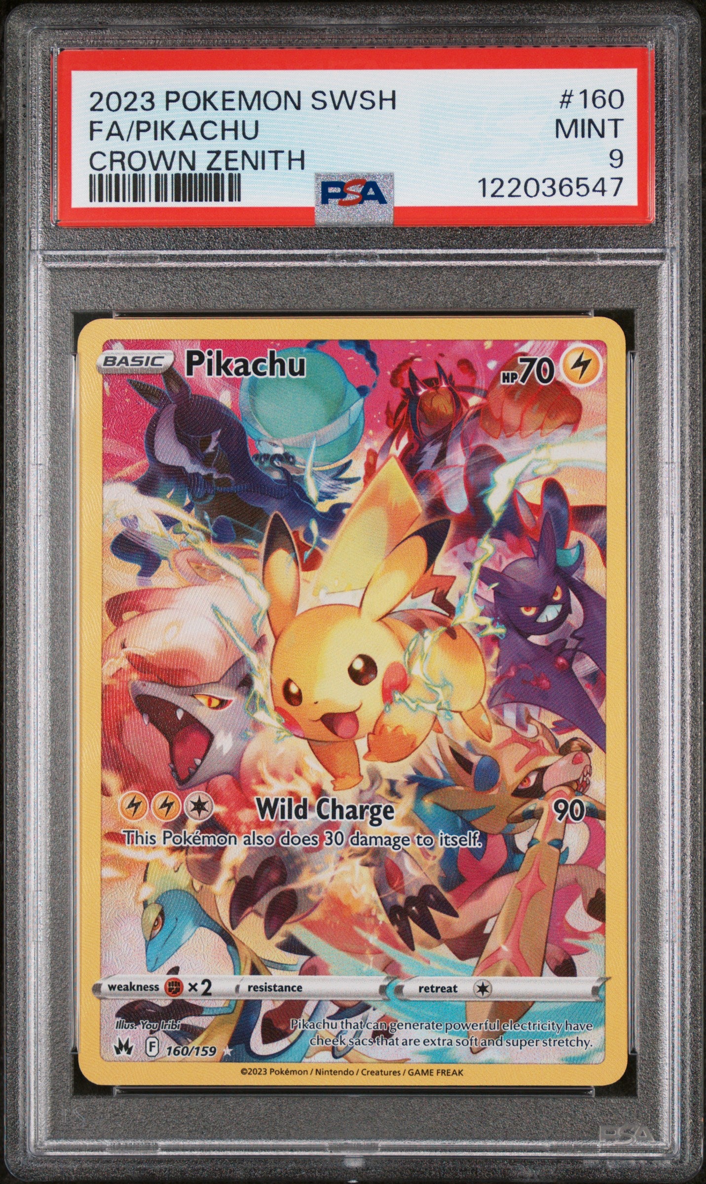2023 POKEMON SWORD AND SHIELD CROWN ZENITH #160 FA/PIKACHU CROWN ZENITH PSA 9