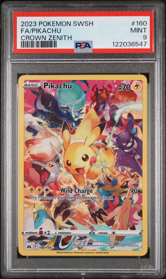 2023 POKEMON SWORD AND SHIELD CROWN ZENITH #160 FA/PIKACHU CROWN ZENITH PSA 9