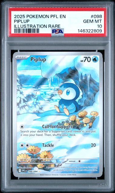 2025 POKEMON PFL EN-PHANTASMAL FLAMES #098 PIPLUP ILLUSTRATION RARE PSA 10