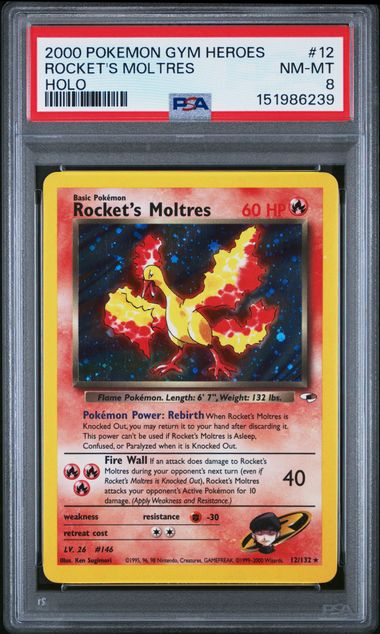 2000 POKEMON GYM HEROES #12 ROCKET'S MOLTRES HOLO PSA 8