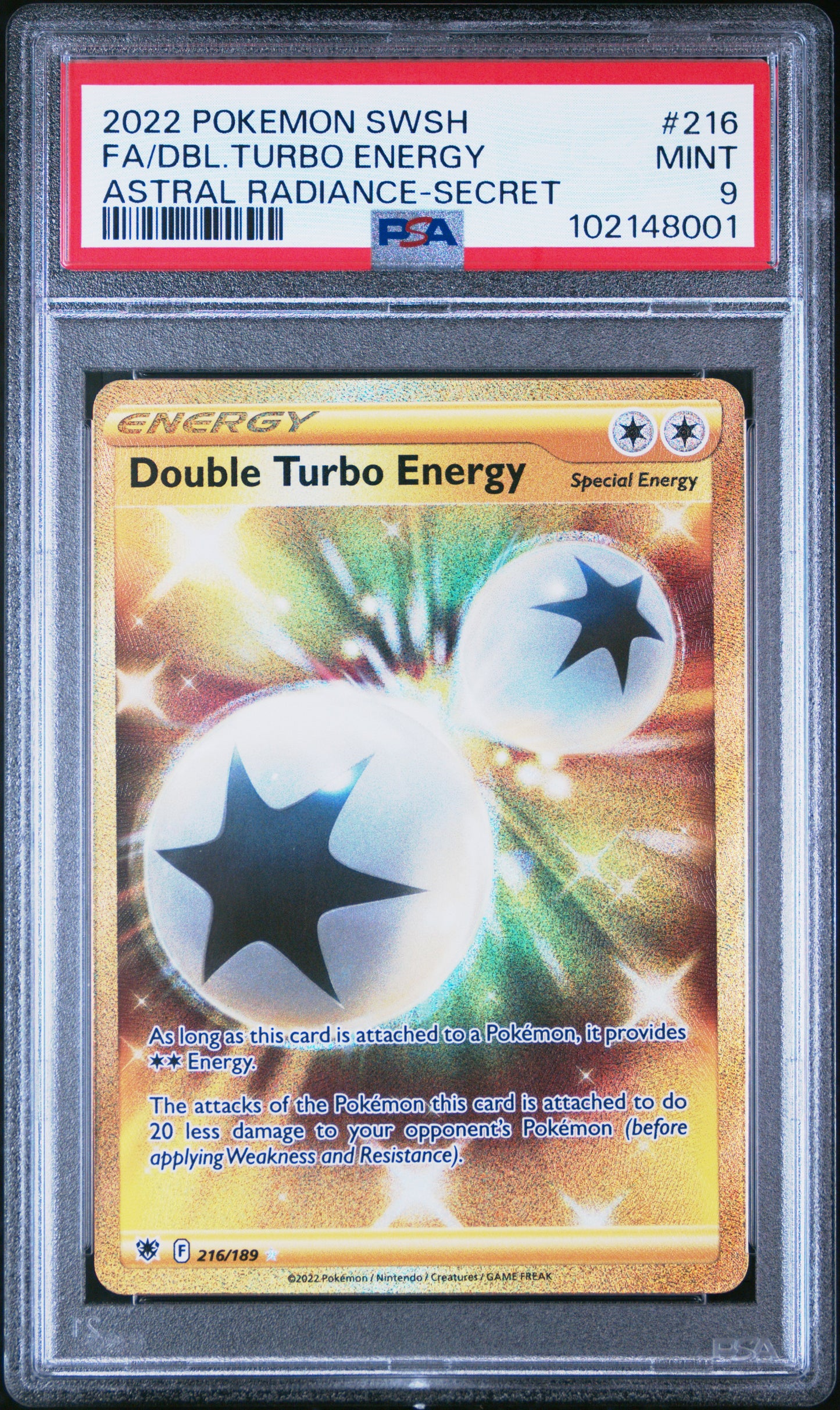 2022 POKEMON SWORD & SHIELD ASTRAL RADIANCE #216 FA/DBL.TURBO ENERGY ASTRAL RADIANCE-SECRET PSA 9