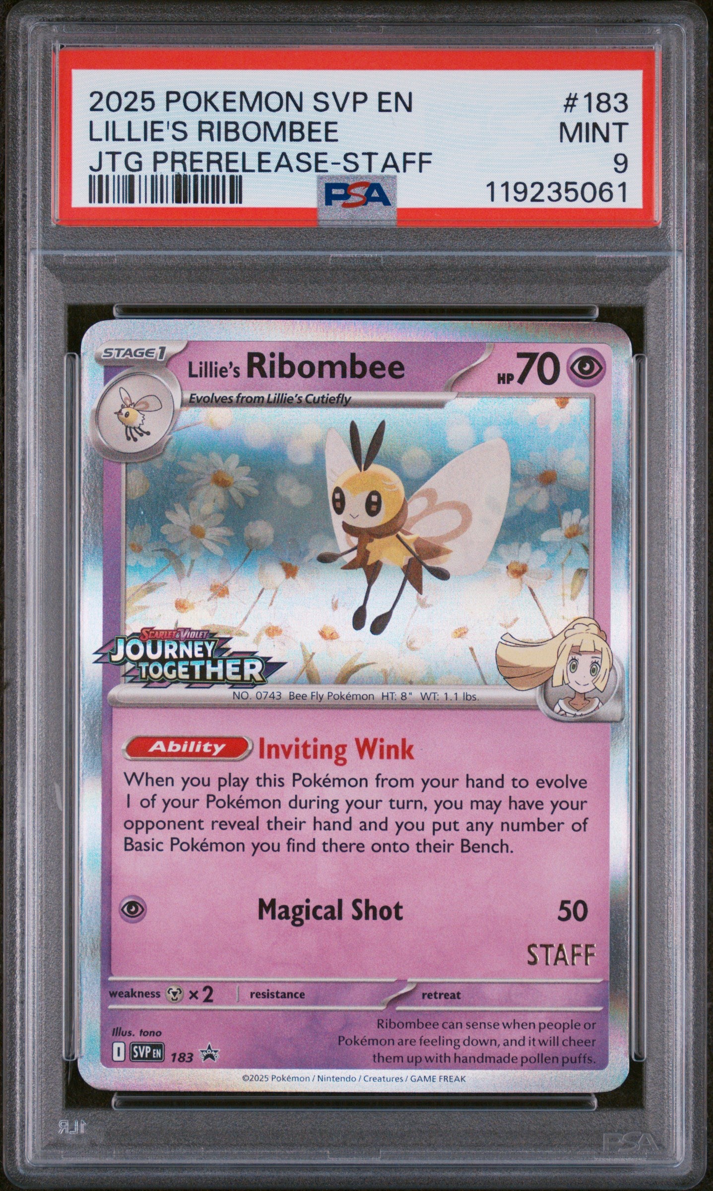 2025 POKEMON SVP EN-SV BLACK STAR PROMO #183 LILLIE'S RIBOMBEE JTG PRERELEASE-STAFF PSA 9