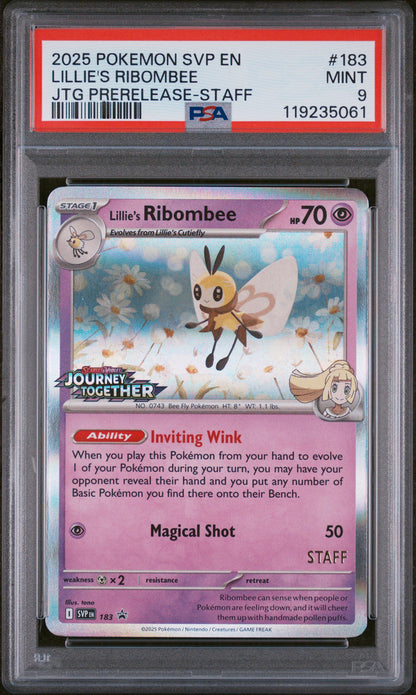 2025 POKEMON SVP EN-SV BLACK STAR PROMO #183 LILLIE'S RIBOMBEE JTG PRERELEASE-STAFF PSA 9