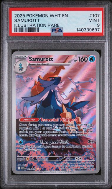2025 POKEMON WHT EN-WHITE FLARE #107 SAMUROTT ILLUSTRATION RARE PSA 9