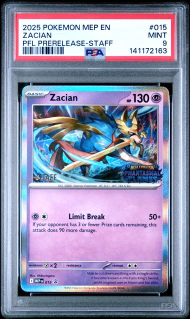 2025 POKEMON MEP EN-ME BLACK STAR PROMO #015 ZACIAN PFL PRERELEASE-STAFF PSA 9