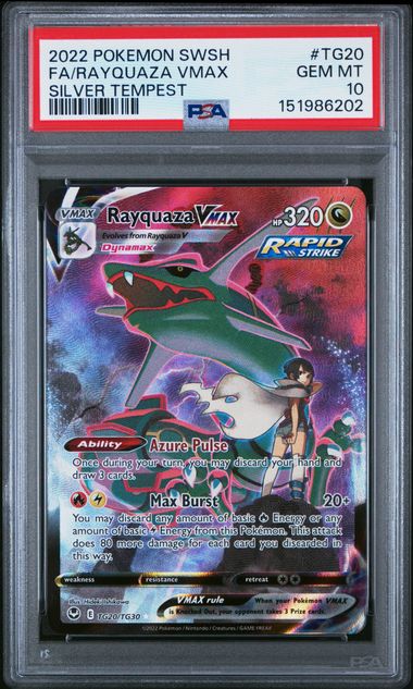 2022 POKEMON SWORD & SHIELD SILVER TEMPEST #TG20 FA/RAYQUAZA VMAX SILVER TEMPEST PSA 10