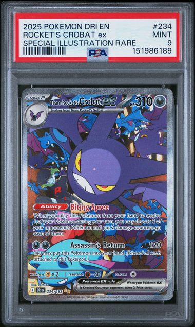 2025 POKEMON DRI EN-DESTINED RIVALS #234 ROCKET'S CROBAT ex SPECIAL ILLUSTRATION RARE PSA 9