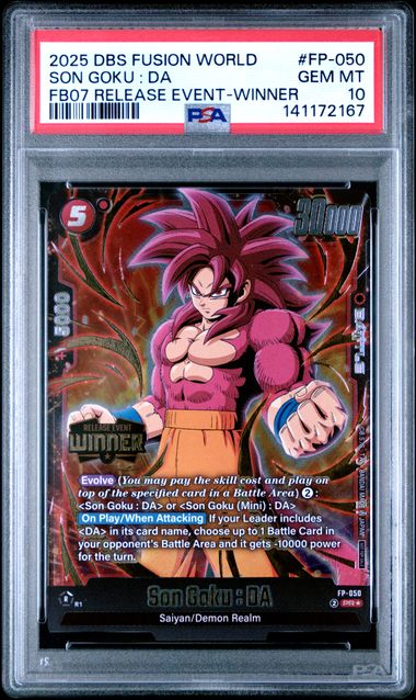 2025 DRAGON BALL SUPER CARD GAME FUSION WORLD WISH FOR SHENRON RELEASE EVENT #FP-050 SON GOKU : DA FB07 RELEASE EVENT-WINNER PSA 1 0