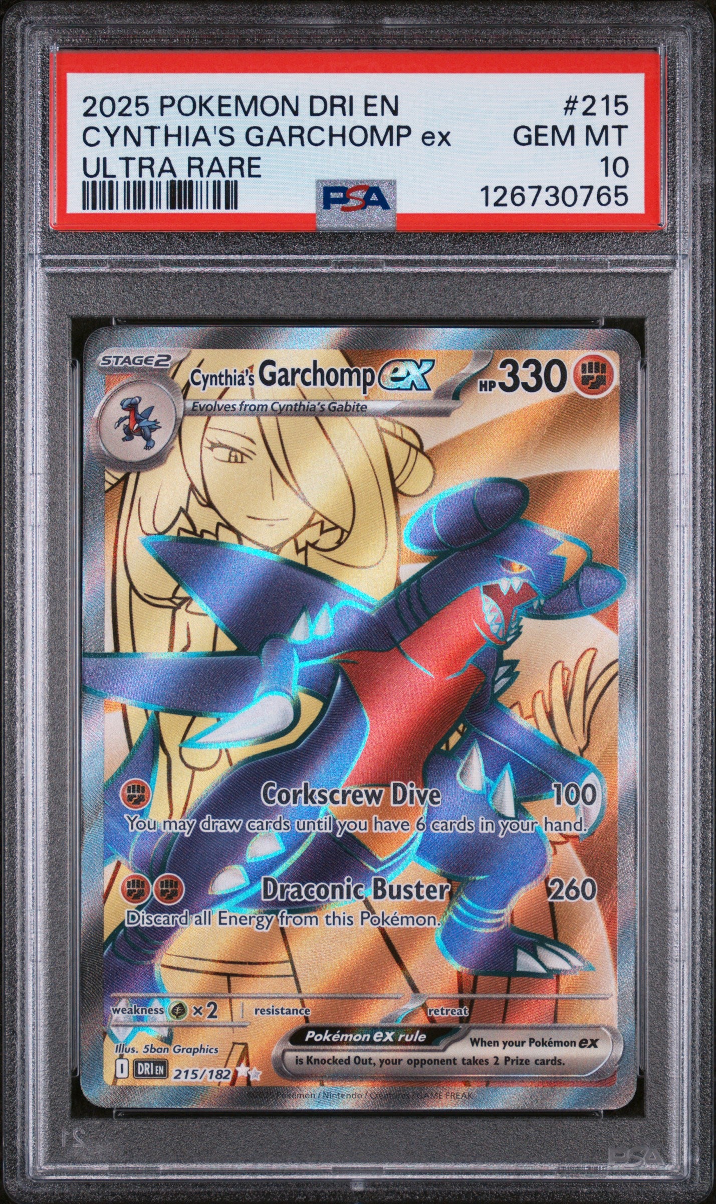 2025 POKEMON DRI EN-DESTINED RIVALS #215 CYNTHIA'S GARCHOMP ex ULTRA RARE PSA 10