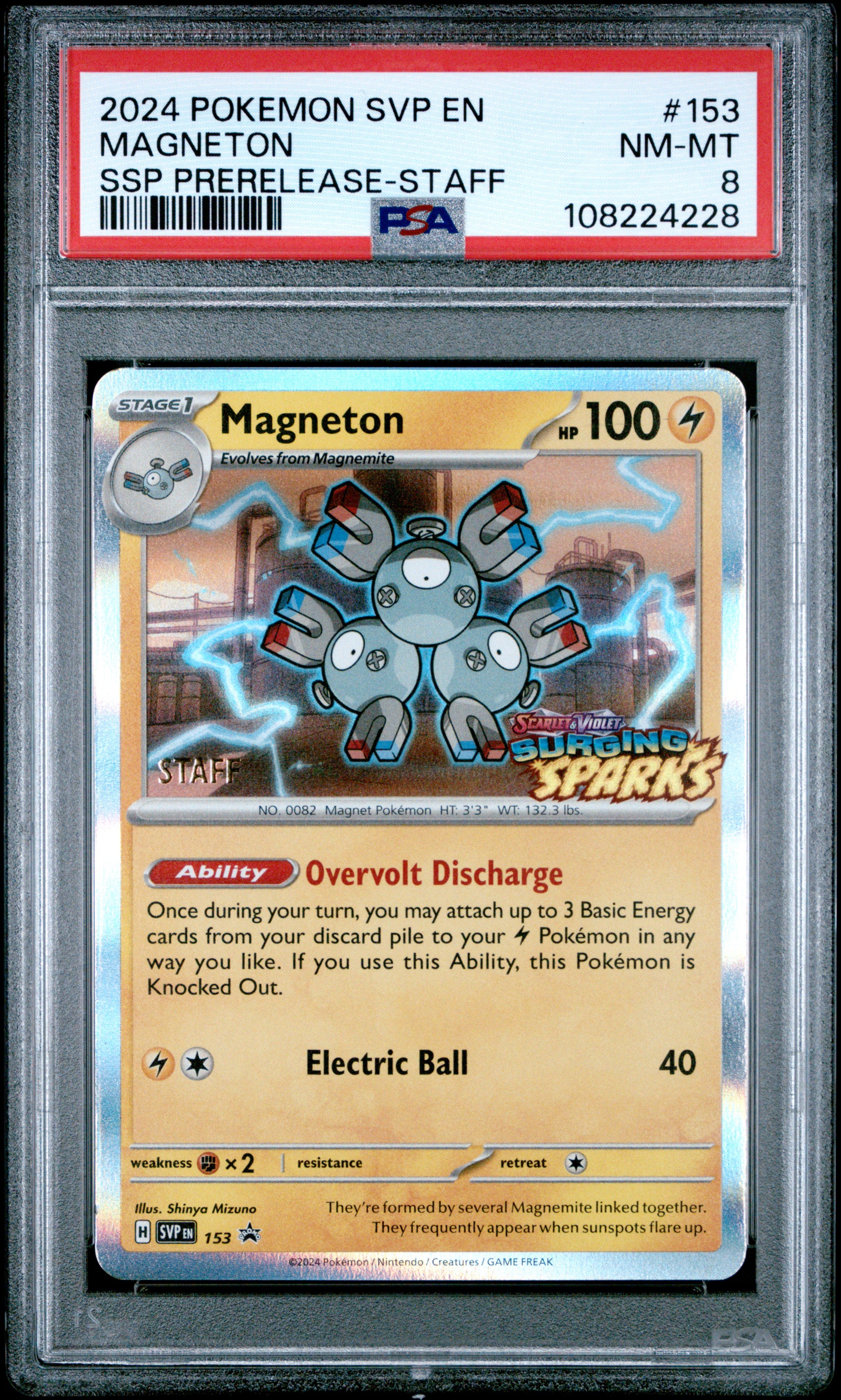 2024 POKEMON SVP EN-SV BLACK STAR PROMO #153 MAGNETON SSP PRERELEASE-STAFF PSA 9