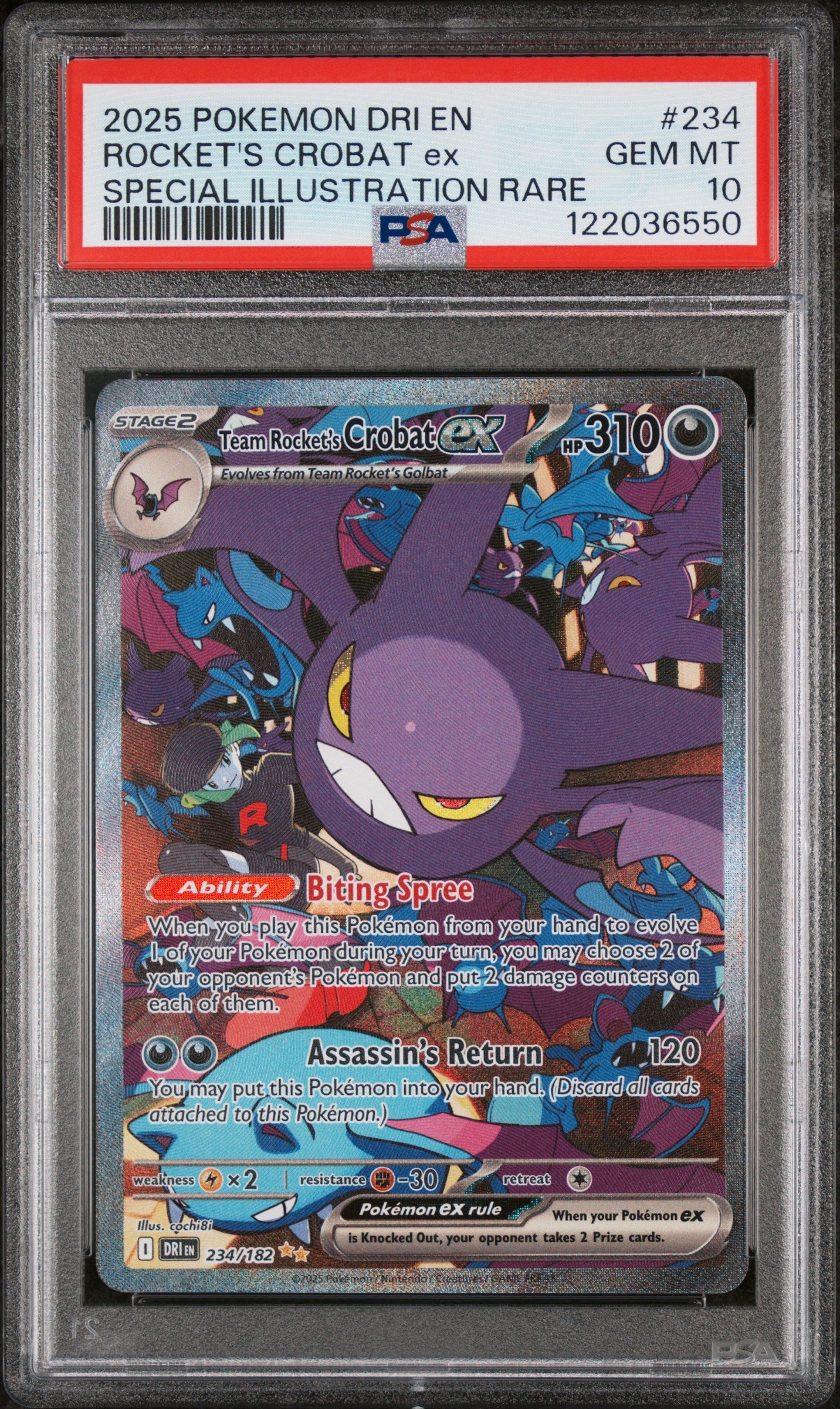 2025 POKEMON DRI EN-DESTINED RIVALS #234 ROCKET'S CROBAT ex SPECIAL ILLUSTRATION RARE PSA 10