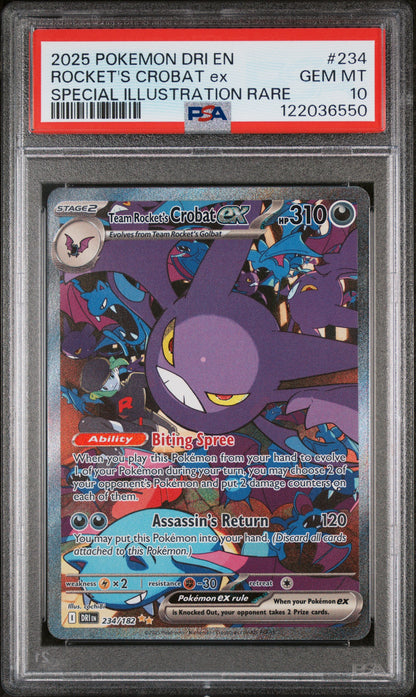 2025 POKEMON DRI EN-DESTINED RIVALS #234 ROCKET'S CROBAT ex SPECIAL ILLUSTRATION RARE PSA 10