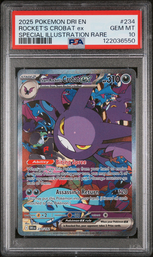 2025 POKEMON DRI EN-DESTINED RIVALS #234 ROCKET'S CROBAT ex SPECIAL ILLUSTRATION RARE PSA 10