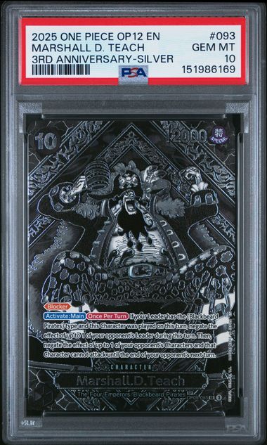 2025 ONE PIECE OP12-LEGACY OF THE MASTER #093 MARSHALL D. TEACH 3RD ANNIVERSARY-SILVER PSA 10