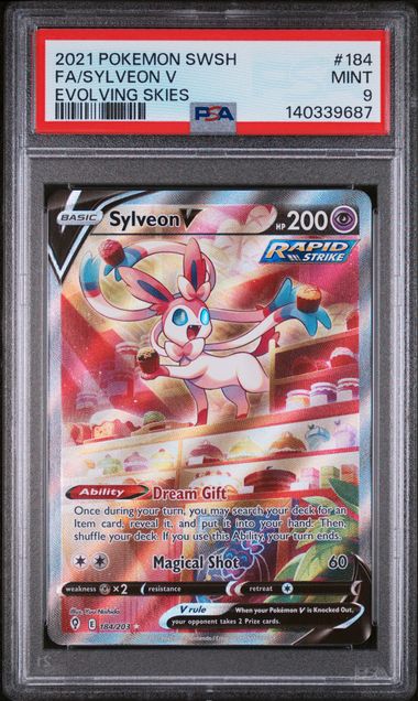 2021 POKEMON SWORD & SHIELD EVOLVING SKIES #184 FA/SYLVEON V EVOLVING SKIES PSA 9