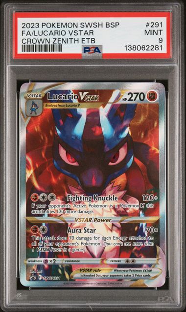 2023 POKEMON SWSH BLACK STAR PROMO #291 FA/LUCARIO VSTAR CROWN ZENITH ETB PSA 9