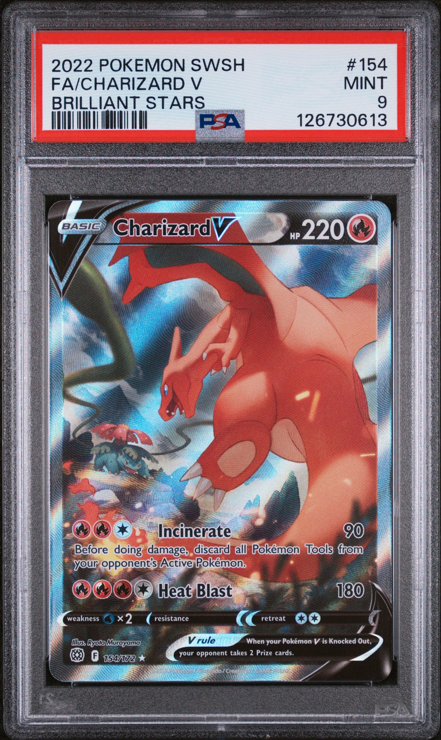 2022 POKEMON SWORD & SHIELD BRILLIANT STARS #154 FA/CHARIZARD V BRILLIANT STARS PSA 9