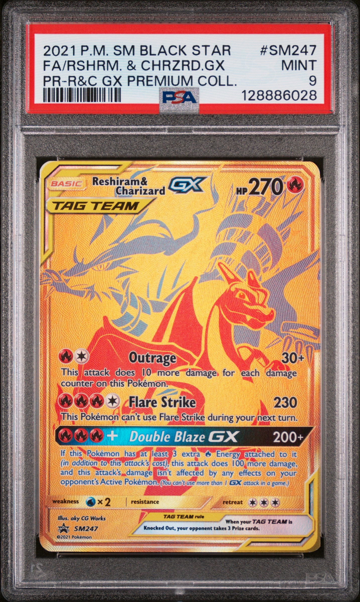 2021 POKEMON SM BLACK STAR PROMO #SM247 FA/RSHRM. & CHRZRD.GX PR-R&C GX PREMIUM COLL. PSA 9